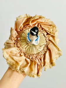 Vintage 1920s half doll pincushion in ruched silk skirt