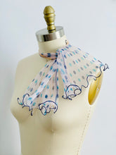 Load image into Gallery viewer, mannequin display a 1940s ruffled polka dot scarf 
