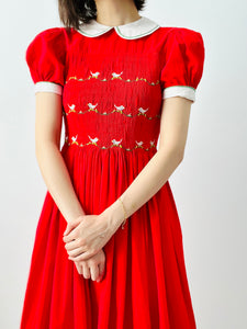 Vintage 1950s red embroidered cotton dress