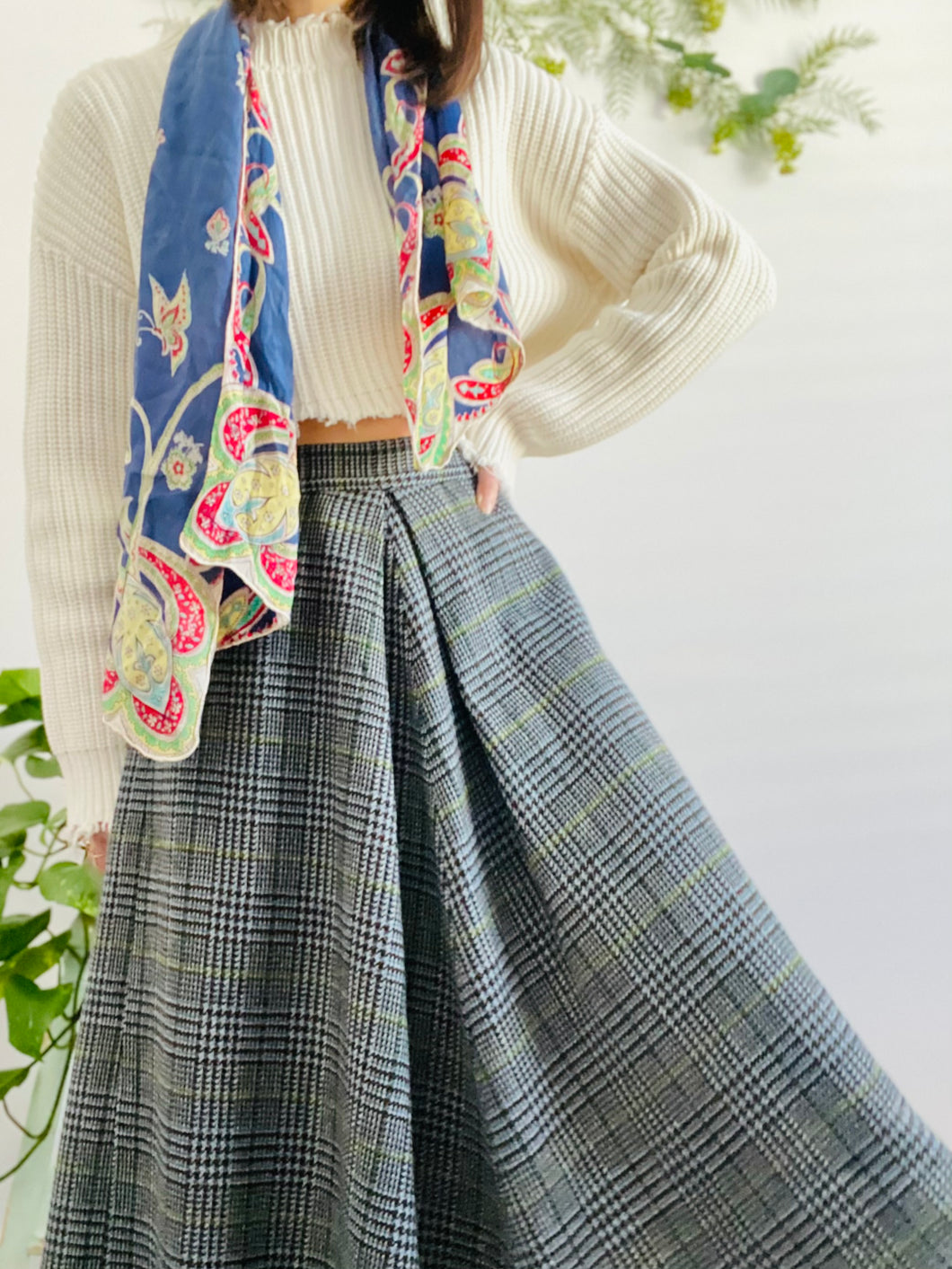 Vintage 1970s Plaid High Waisted A Line Skirt