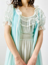 Load image into Gallery viewer, Vintage 1960s pastel blue lace peignoir lingerie set
