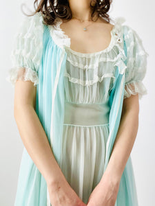 Vintage 1960s pastel blue lace peignoir lingerie set