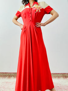 Vintage 1940s colorblock crepe dress
