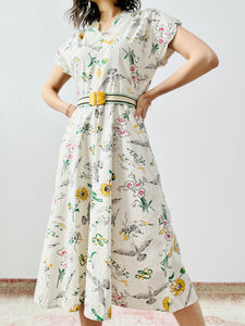 Vintage 1940s “Doves & Florals” novelty print dress