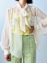 Load image into Gallery viewer, Vintage cream sheer embroidered blouse
