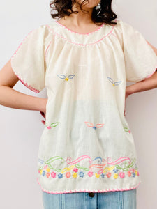 Vintage 1960s pink embroidered cotton top