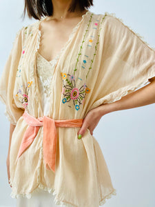 Vintage 1920s pastel embroidered bed jacket