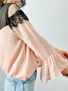 Dreamy pink tulle lace blouse