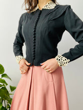 Load image into Gallery viewer, Vintage 1930s black jacket with lace and French buttons

