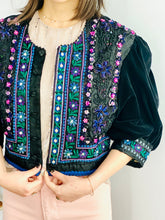 Load image into Gallery viewer, Vintage Colorful Beaded Embroidered Jacket with Velvet Balloon Sleeves
