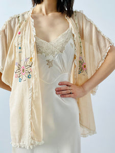 Vintage 1920s pastel embroidered bed jacket