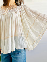 Load image into Gallery viewer, Vintage Cotton Lace Gauze Blouse with Flared Sleeves
