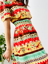Load image into Gallery viewer, Vintage 1940s colorful pilgrim novelty print dress
