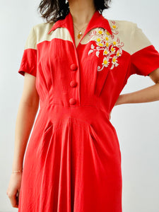 Vintage 1940s colorblock crepe dress