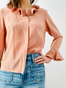 Vintage dusty pink silk blouse with ruffles