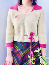 Load image into Gallery viewer, 1930s Raspberry Beige Color Sweater w Waist Ties
