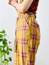 Load image into Gallery viewer, Vintage mustard/rose color plaid cotton overalls
