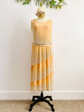 Load image into Gallery viewer, Vintage 1920s Art Deco peach color beaded silk flapper dress
