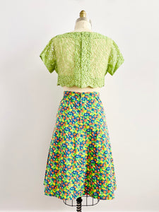Vintage Floral Strawberry Print Novelty Cotton Skirt