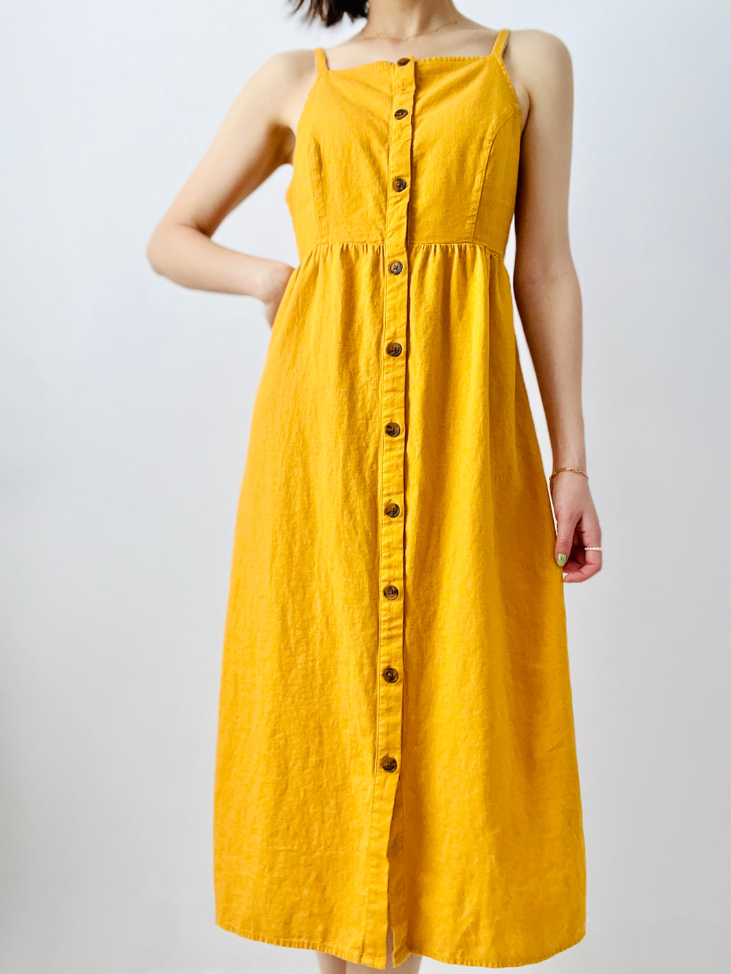 Mustard color linen dress