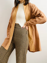 Load image into Gallery viewer, Vintage 1960s caramel color linen leather duster w ruched dolman sleeves
