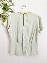 Load image into Gallery viewer, Vintage 1940s icy blue rayon top with ruched collar

