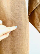 Load image into Gallery viewer, Vintage 1960s caramel color linen leather duster w ruched dolman sleeves
