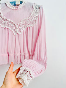 Vintage 1930s pink silk lace blouse