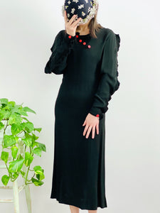 Vintage 1940s Black Rayon Crepe Dress w Dolman sleeves