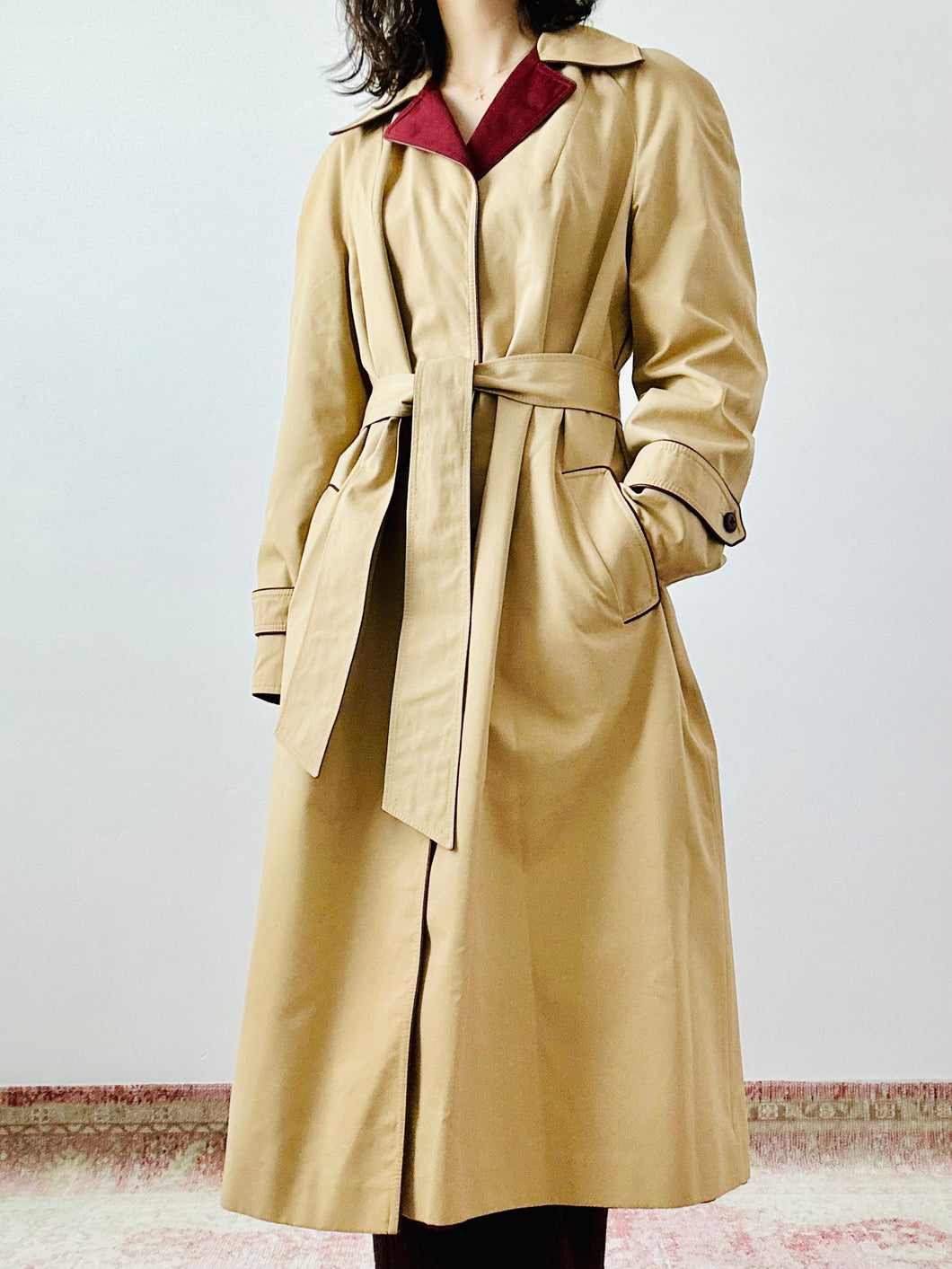 Vintage camel/burgundy reversible trench coat – Dusty Daisy Vintage
