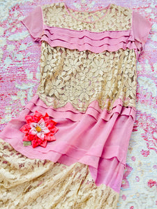 Vintage 1920s pink flapper lace dress