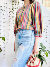 Load image into Gallery viewer, Vintage rainbow stripes blouse w balloon sleeves
