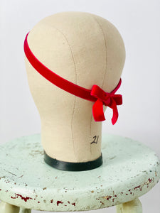 Vintage beaded pink velvet ribbon flapper headpiece