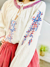 Load image into Gallery viewer, Vintage Hungarian Top Embroidered Blouse Long Sleeves
