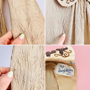 Vintage 1940s beige beaded crepe dress