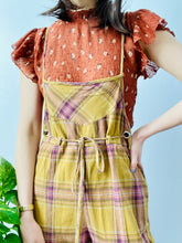 Load image into Gallery viewer, Vintage mustard/rose color plaid cotton overalls
