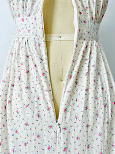 Vintage white cotton Gunne style floral dress