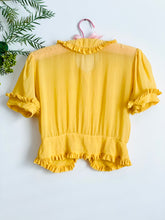 Load image into Gallery viewer, Vintage 1940s mustard yellow ruffled silk top

