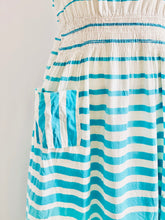 Load image into Gallery viewer, Vintage Blue Striped Dress w Pink Buttons Side Pocket
