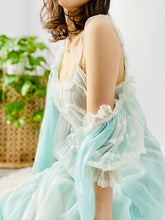 Load image into Gallery viewer, Vintage 1960s pastel blue lace peignoir lingerie set
