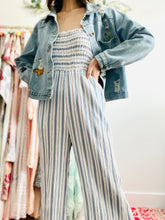 Load image into Gallery viewer, Pastel blue striped cotton jumpsuit
