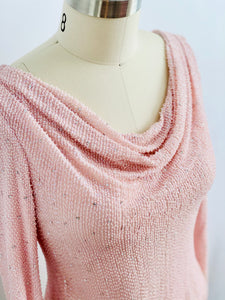 details of a vintage pink beaded top 