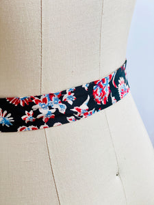 1930s Black Floral Velvet Ribbon Sash Vintage Belt