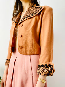 Vintage 1930s apricot color jacket with black soutache
