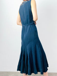 Vintage 1920s Art Deco blue embroidered flapper dress