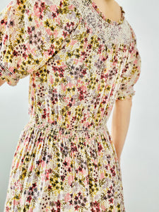 Vintage Babydoll Smocked Floral Dress
