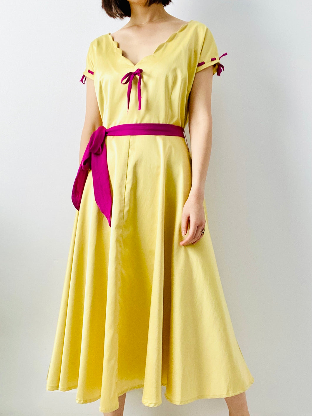 Vintage chartreuse colorblock satin dress