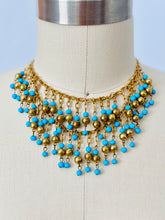 Load image into Gallery viewer, Vintage gold and turquoise color beaded necklace
