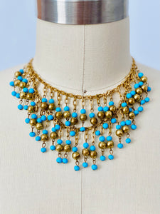 Vintage gold and turquoise color beaded necklace