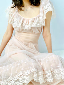 Vintage 1950s pastel pink lace lingerie slip dress